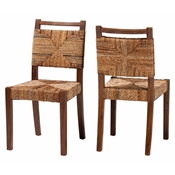 bali & pari Cordoba Bohemian Natural Seagrass and Mahogany Wood 2-Piece Dining Chair